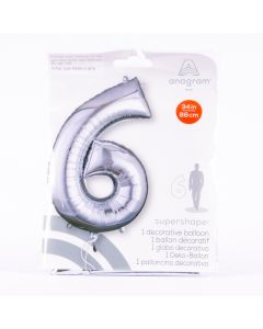 Globo metal #6 plateado 34pulg