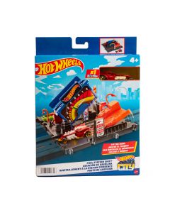 Pista plástico hot wheels estación gasolina con vehículo +4a