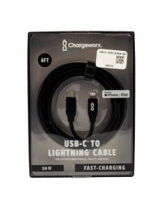 Cable USB tipo C-lightning carga rápida 20w 6ft negro