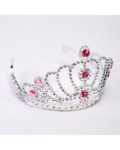 Corona plástica reina perlas fiesta 11.5cm plata rosa