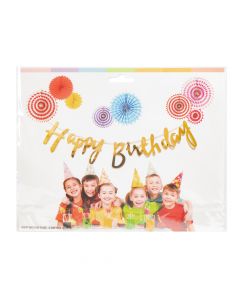 Letrero cartón liso happy birthday plateado/dorado
