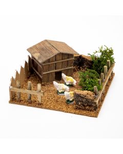 Choza madera con gallinas 15x15x6cm