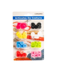 Botón plástico 64und 1.5cm tonos surtidos