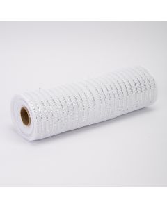 Malla decorativa 10 yardas 26cm blanco con líneas plata