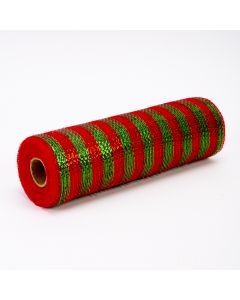 Malla decorativa 10 yardas 26cm con franja rojo y verde