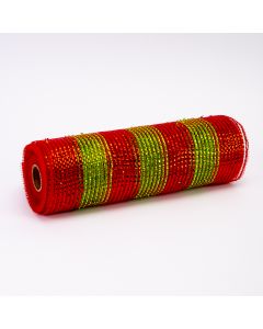 Malla decorativa 10 yardas 26cm rojo con franjas verde