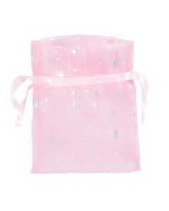 Bolsa tela organza estrellas 9.7x12.2cm rosada