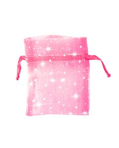Bolsa tela organza estamp estrellas 10x12.5cm fucsia