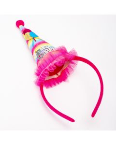 Diadema tela gorro feliz cumpleaños fucsia