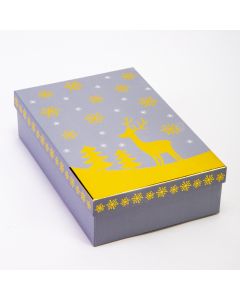 Caja cartón estampado navideño árbol/reno 24.4x16.5x6.6cm m mediano