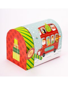 Caja regalo cartón buzón correo estampado bus navideño grande