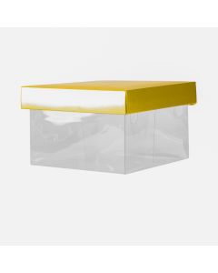 Caja plastica para pastel 8pulg dorado/plata transparente