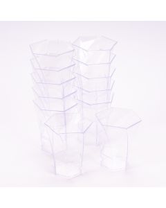 Vaso shot plástico forma hexagonal 7.2x8.2cm 12und 145ml transparente