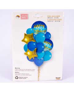 Globo latex/metálico feliz cumpleaños formas surtidas 16pzas 12-18pulg 