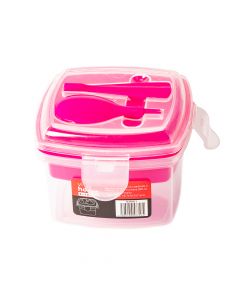 Recipiente plastico cuadrado 2 divisiones con cuchara 10.7x7.6cm 300ml