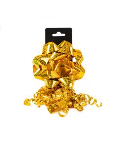 Mono plástico liso con cinta curling 5pulg dorado tornasol
