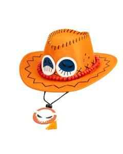 Sombrero vaquero para niño con cara y abalorios naranja