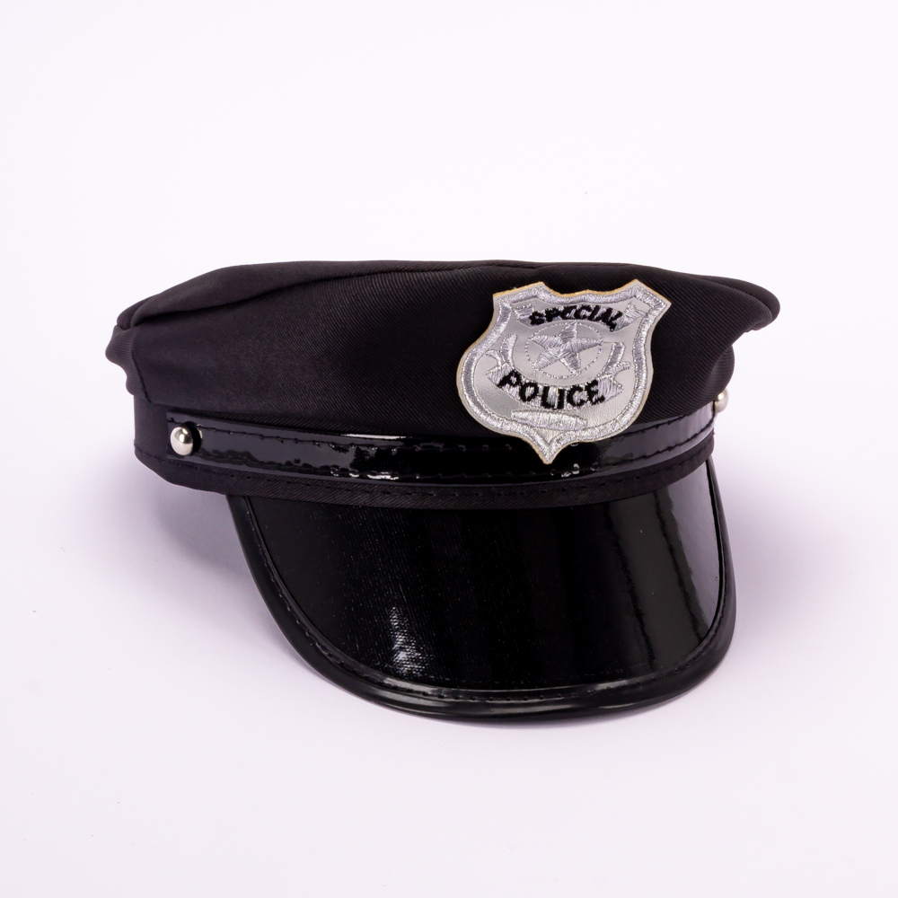 Gorra tela infantil policía con bordado negro