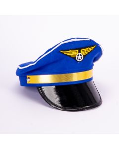 Gorra tela infantil piloto con bordado azul y negro