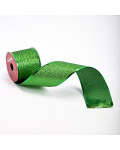 Cinta decorativa navideña escarchada 3 yards 6.3cm verde