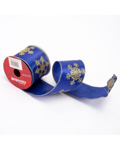 Cinta decorativa navidad lisa con copo nieve escarchado 3yards 6.3cm azul