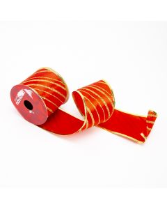 Cinta decorativa lisa y líneas 3 yards 6.3cm rojo y dorado
