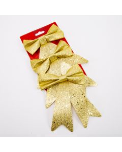 Lazo plástico navideño con relieve brillante 16x12cm 3und dorado