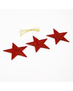 Figura colgante estrella escarchada 3und 7.5cm rojo