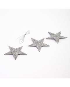 Figura colgante estrella escarchada 3und 7.5cm plateado