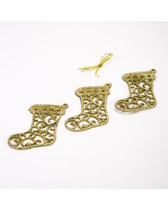 Figura colgante bota con escarcha 9cm 3pzas dorado