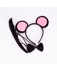 Diadema plástica y accesorios 3pzas estampado ratón