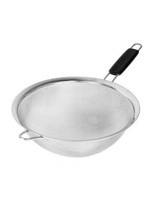 Colador metálico liso con mango plástico 