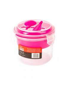 Recipiente plastico redondo 2divisiones 500ml 211.5x10cm rosado