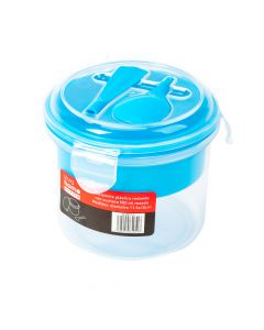 Recipiente plastico redondo 2 divisiones 500ml 211.5x10cm celeste
