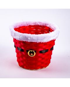 Canasta mimbre navidad con borde afelpado y hebilla 19x16cm rojo