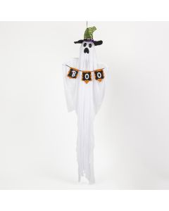 Fantasma colgante letrero boo con luz 55x183cm blanco