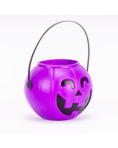 Calabaza plástica Halloween 16cm morado y negro