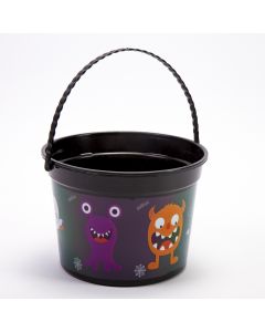Balde plástico estampado Halloween con asa 20cm negro