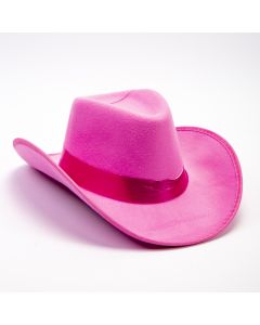 Sombrero vaquero afelpado con detalle cinta rosado