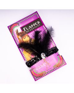 Vincha tela para disfraz con pluma y broche detalle lentejuelas 15cm negro