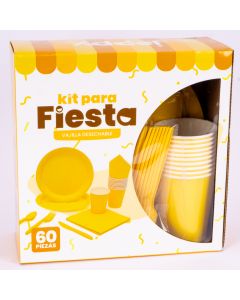 Vajilla cartón desechable lisa 60pzas amarillo y blanco