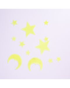Figura plástica estrella/luna flourescente 3-8cm 12pzas