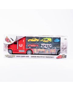 Camión plástico fricción jj city con remolque rojo +3a