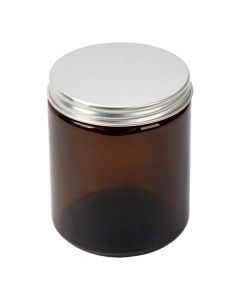 Frasco vidrio café y plateado