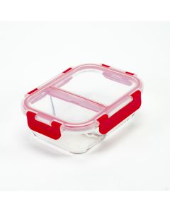 Recipiente vidrio con tapa 580ml rectangular rojo