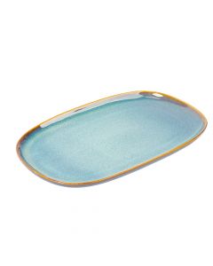 Plato porcelana hondo ovalado borde color 12.2x7.48pulg azul