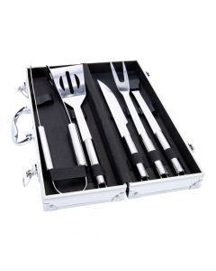 Caja metal y utensilios para bbq 5pzas