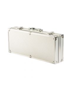 Caja metal utensilios acero inoxidable para bbq 6pzas plateado