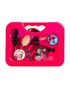 Maletín plástico con accesorios secado cabello +4a fucsia