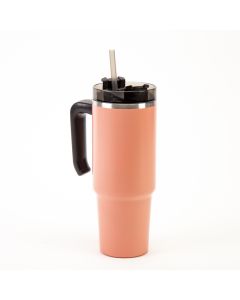 Envase aluminio liso con asa y pajilla 30oz 890ml coral